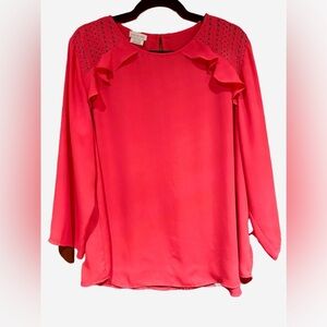 2/$15 - Bright Red Ruffle Blouse - Van Heusen Size XL